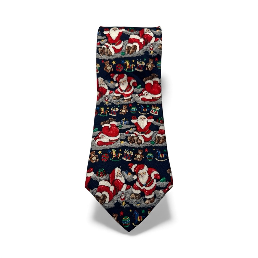 Vintage Santa Christmas Tie 100% Silk  Holiday Novelty Toys Teddy Bears 4”X 57”